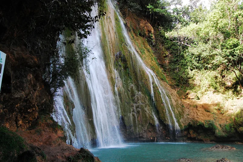 El Salto de Limón drops about forty meters into a green pool you can swim in, a short trip inland from Las Terrenas